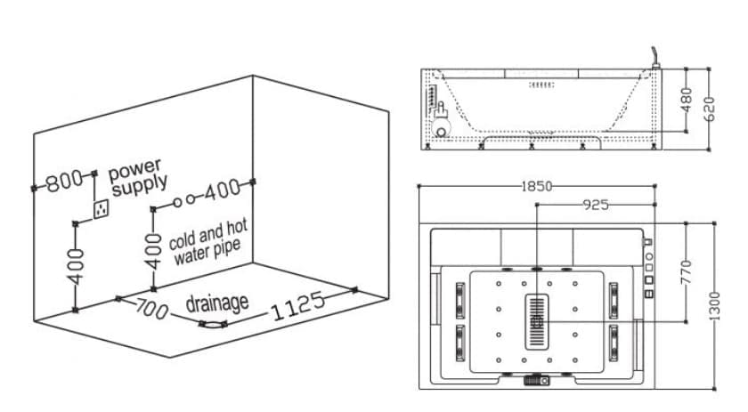 bản vẽ kỹ thuật Bồn tắm MASSAGE Euroking EU–1102A