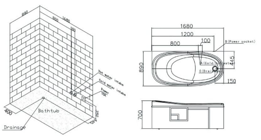 bản vẽ kỹ thuật Bồn tắm MASSAGE Euroking EU–1780