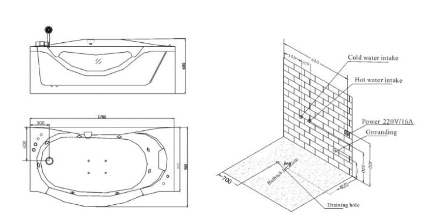 bản vẽ kỹ thuật Bồn tắm MASSAGE Euroking EU–1792D