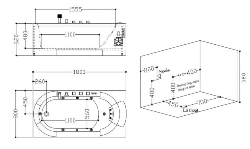 Bồn tắm MASSAGE Euroking EU–301B