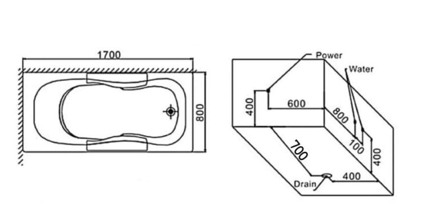 bản vẽ kỹ thuật Bồn tắm MASSAGE Euroking EU–66161D