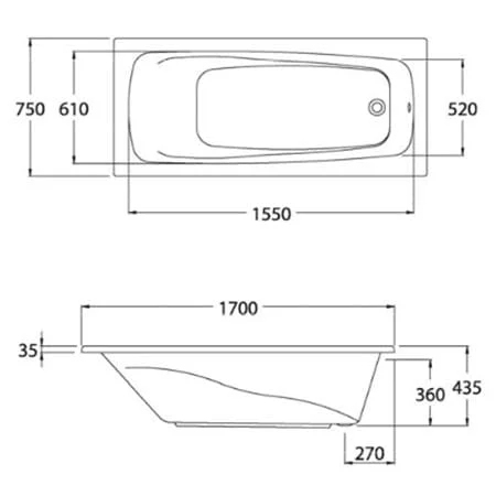 Bảng vẽ kỹ thuật Bồn tắm COTTO BT210PP(H)