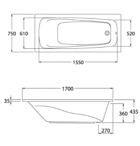 Bảng vẽ kỹ thuật Bồn tắm COTTO BT220PP(H) 