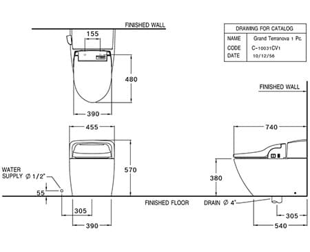 Bản vẽ kỹ thuật Bàn cầu thông minh COTTO C100317(CV1)