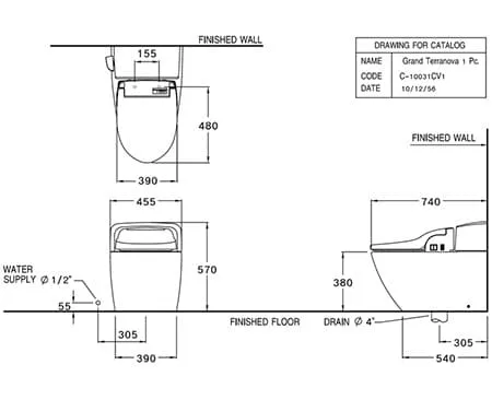 Bản vẽ kỹ thuật Bàn cầu thông minh COTTO C100317(CV1)