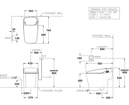 Bản vẽ kỹ thuật Bàn cầu thông minh COTTO C10227