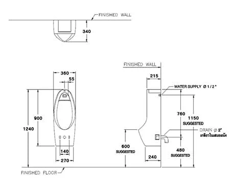 bản vẽ kỹ thuật Bồn tiểu nam cảm ứng COTTO C31237AC
