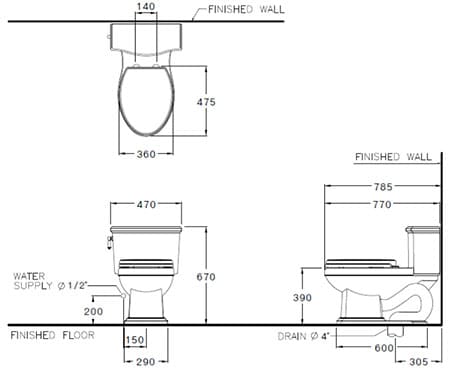 Bản vẽ kỹ thuật Bàn Cầu 1 Khối COTTO C10617