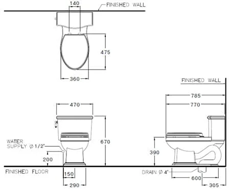 Bản vẽ kỹ thuật Bàn Cầu 1 Khối COTTO C10617
