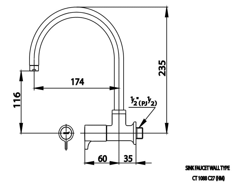 bản vẽ kỹ thuật Vòi rửa bát nóng lạnh COTTO CT1088C27