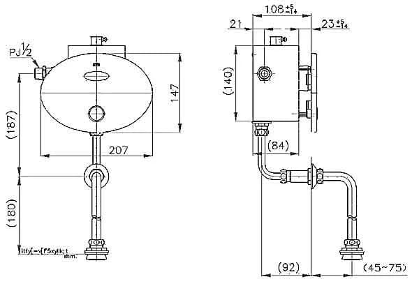 Bản vẽ kỹ thuật Van xả tiểu nam cảm ứng COTTO CT484