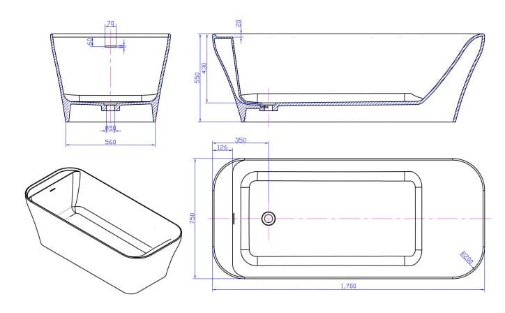 Bảng vẽ kỹ thuật Bồn tắm Euroking EU-65159