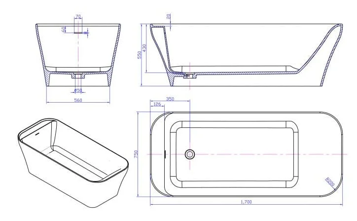 Bảng vẽ kỹ thuật Bồn tắm Euroking EU-65159