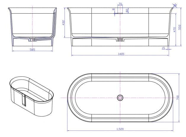 Bảng vẽ kỹ thuật Bồn tắm Euroking EU-65178