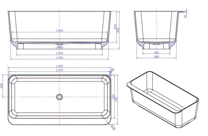 Bảng vẽ kỹ thuật Bồn tắm Euroking EU-65181