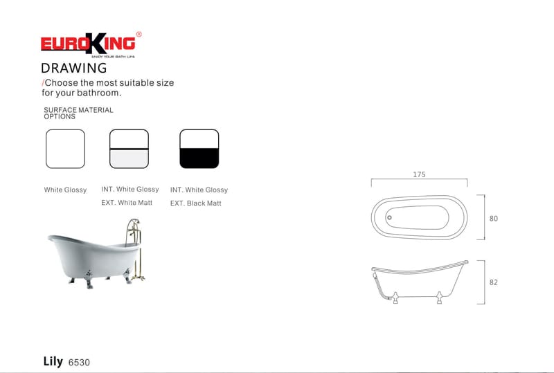 Bảng vẽ kỹ thuật Bồn tắm LILY Euroking EU-6530