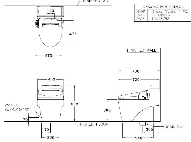 Bản vẽ kỹ thuật Bàn cầu thông minh COTTO C10527(CV)