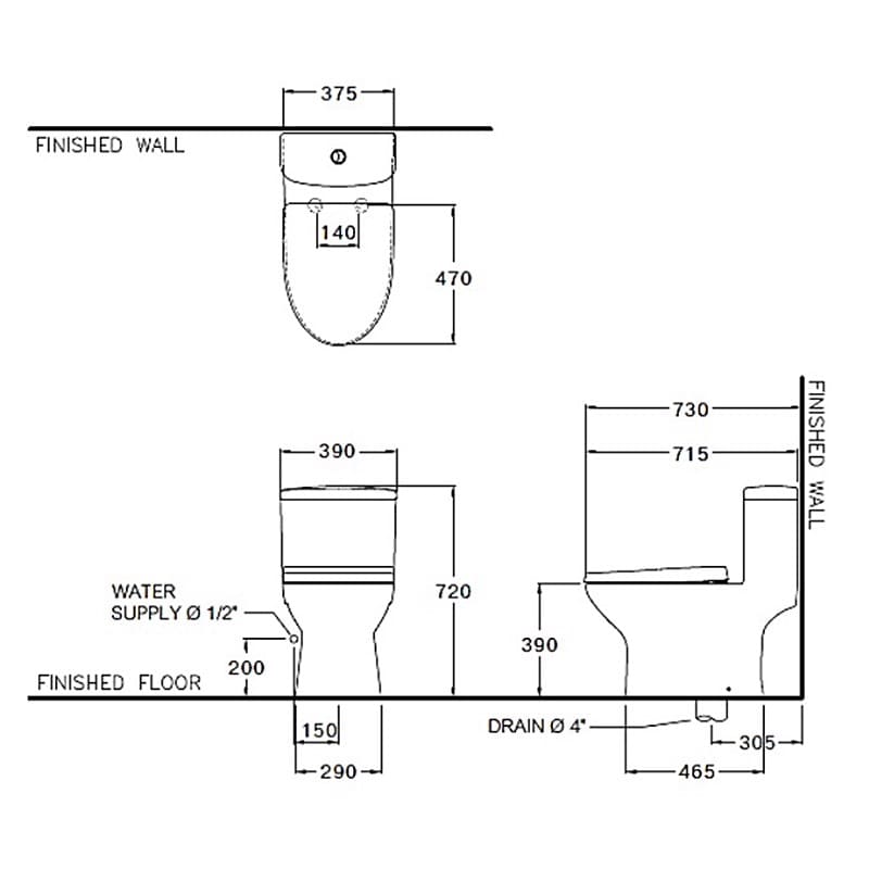 Bản vẽ kỹ thuật Bàn Cầu 1 Khối COTTO C105337