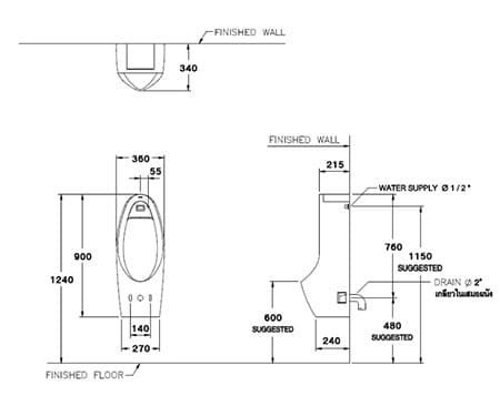 bản vẽ kỹ thuật Bồn tiểu nam cảm ứng COTTO C31237DC