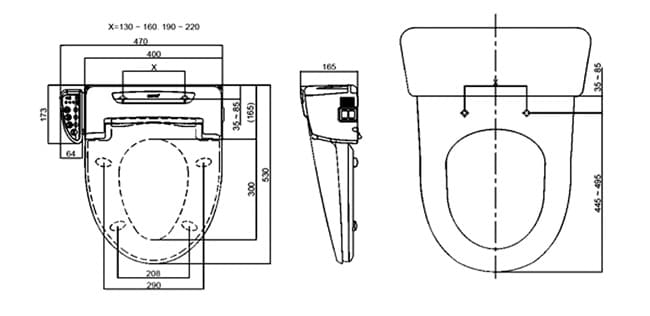 bản vẽ kỹ thuật Nắp rửa điện tử COTTO C9200