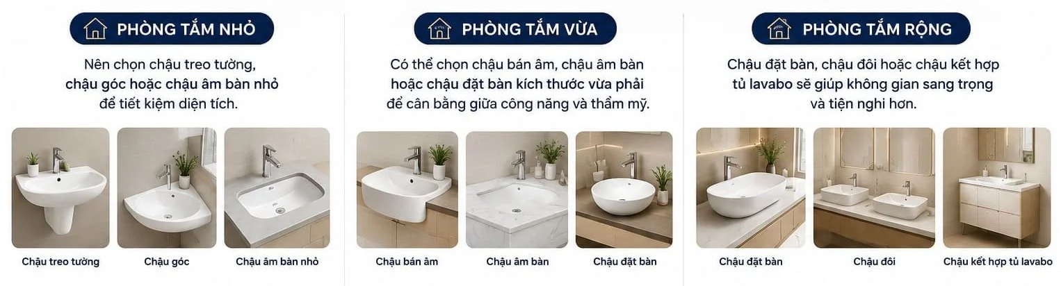 Cách chọn chậu rửa mặt theo diện tích