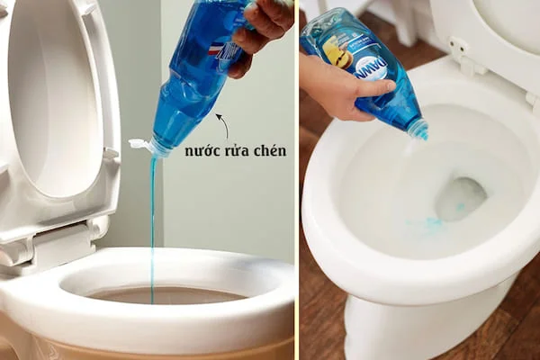 Cách thông bồn cầu thoát nước châm bằng nước rửa chén