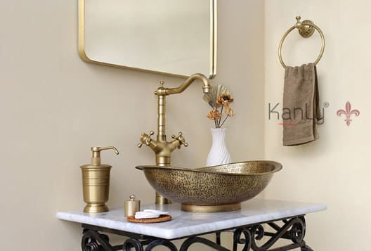 Chậu lavabo đặt bàn đồng thau hình lá trôi Kanly RSC047V