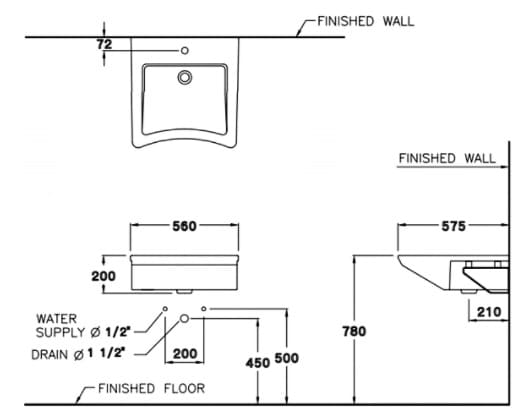 bản vẽ kỹ thuật Chậu rửa mặt COTTO SC00537