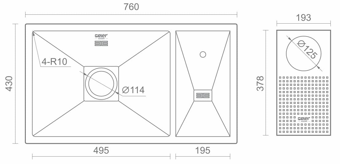 Bản vẽ kỹ thuật Chậu rửa bát 2 hố Geler GL-8248