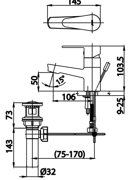 bản vẽ kỹ thuật Vòi rửa mặt lavabo nóng lạnh COTTO CT2174AE 