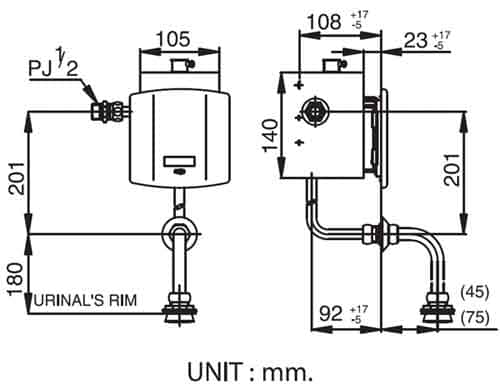 Bản vẽ kỹ thuật Van xả tiểu nam cảm ứng COTTO CT480