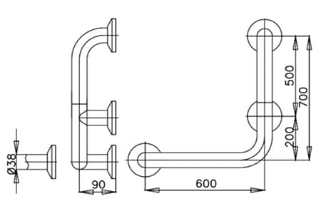 bản vẽ kỹ thuật Thanh vịn nhà vệ sinh COTTO CT791R