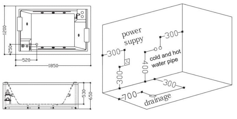 Bảng vẽ kỹ thuật Bồn tắm MASSAGE Euroking EU–102 SPRING