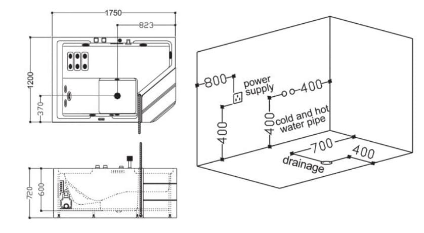 Bảng vẽ kỹ thuật Bồn tắm MASSAGE Euroking EU–1106