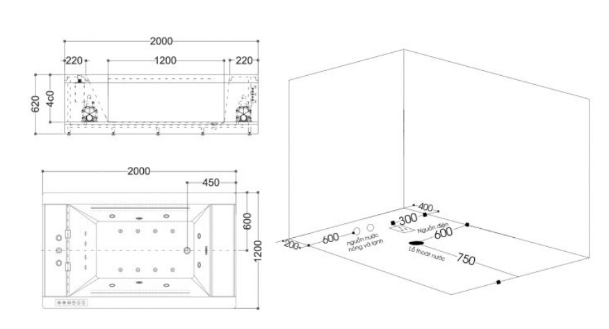 bản vẽ kỹ thuật Bồn tắm MASSAGE Euroking EU–1109A