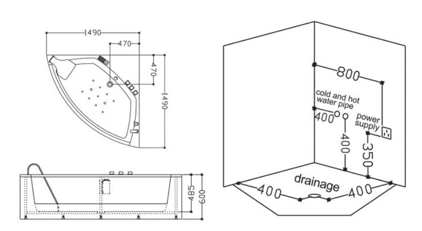 Bảng vẽ kỹ thuật Bồn tắm MASSAGE Euroking EU–202