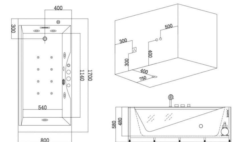 Bảng vẽ kỹ thuật Bồn tắm MASSAGE Euroking EU–205