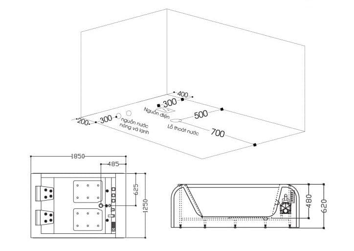 Bảng vẽ kỹ thuật Bồn tắm MASSAGE Euroking EU–206