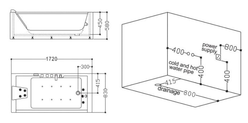 Bảng vẽ kỹ thuật Bồn tắm MASSAGE Euroking EU–209