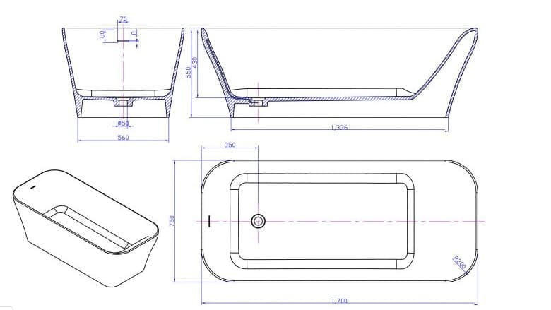 Bảng vẽ kỹ thuật Bồn tắm Euroking EU-65158