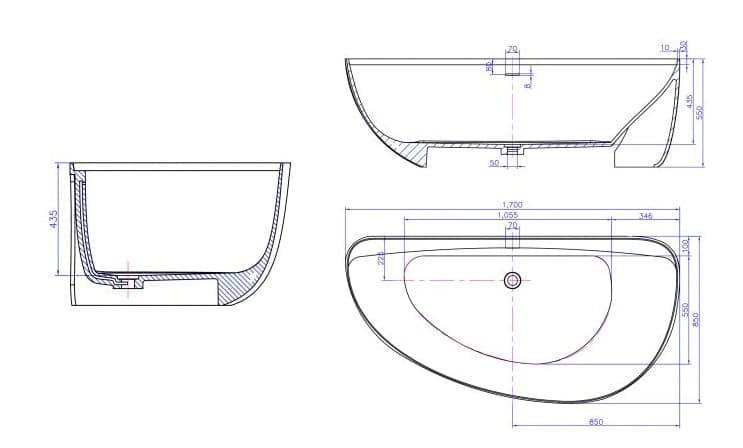 Bảng vẽ kỹ thuật Bồn tắm Euroking EU-65161
