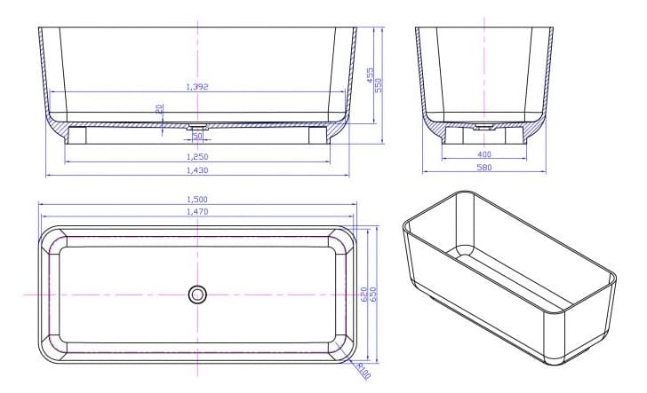 Bảng vẽ kỹ thuật Bồn tắm Euroking EU-65180
