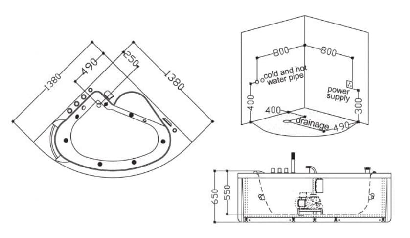 Bảng vẽ kỹ thuật Bồn tắm MASSAGE Euroking EU–805