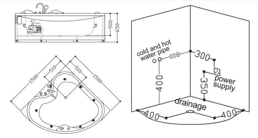 Bảng vẽ kỹ thuật Bồn tắm MASSAGE Euroking EU–806