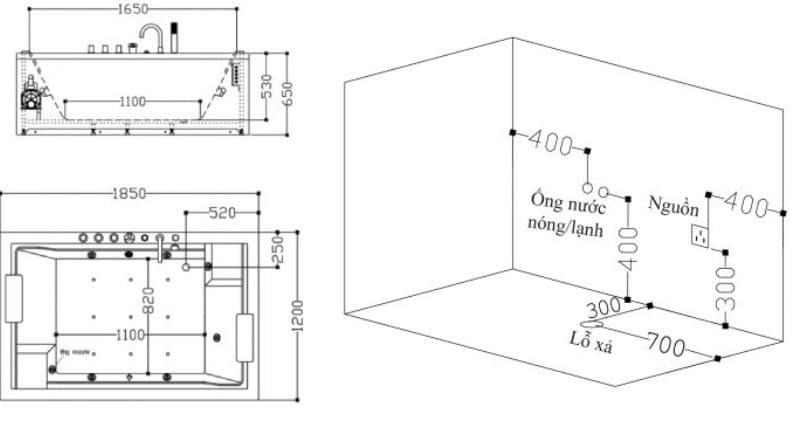 Bảng vẽ kỹ thuật Bồn tắm MASSAGE Euroking EU–102B