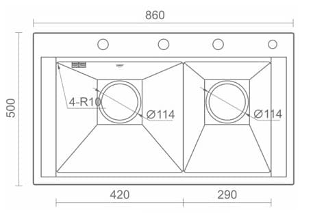 Bản vẽ kỹ thuật Chậu rửa bát 2 hố Geler GL-8248