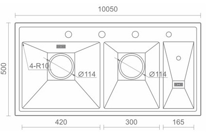 Bản vẽ kỹ thuật Chậu rửa bát 2 hố có máy rửa chén Geler GL-10050