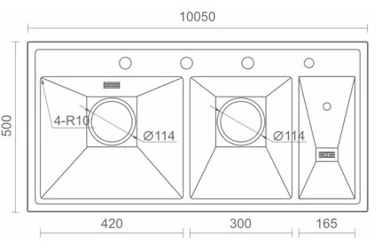 Bản vẽ kỹ thuật Chậu rửa bát 2 hố có máy rửa chén Geler GL-10050