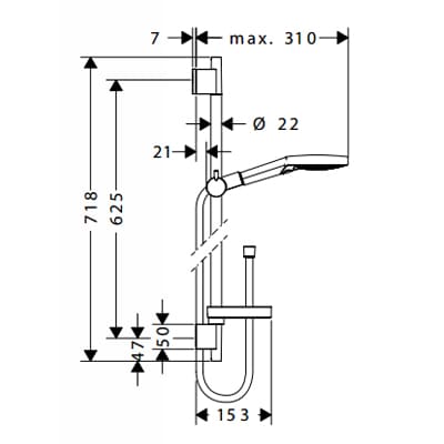 Bản vẽ thanh trượt dây bát sen tắm Hansgrohe
