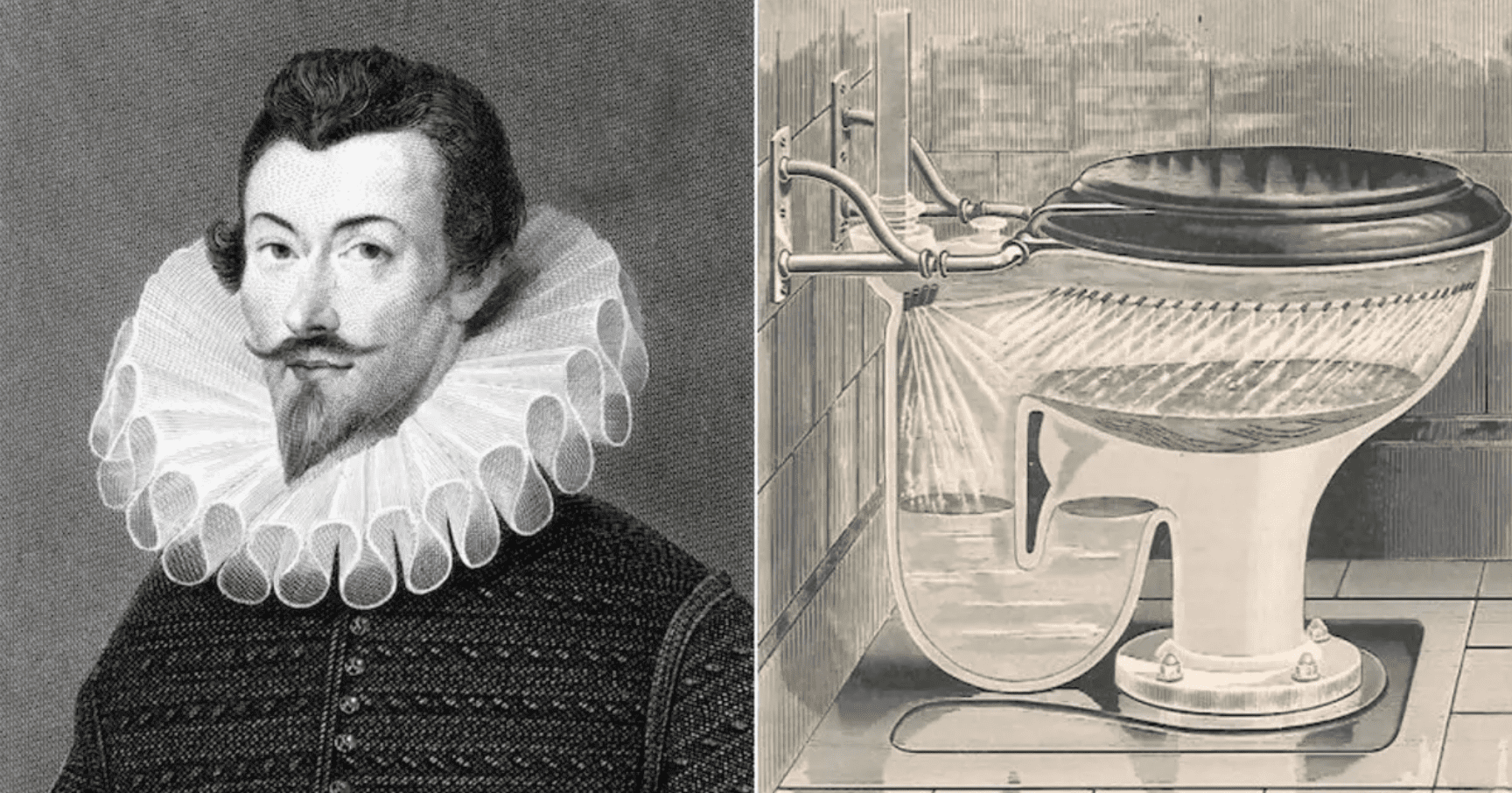 Hình ảnh John Harington và phát minh chiếc bồn cầu đầu tiên trên thế giới